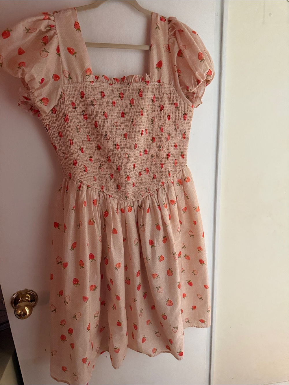 JessaKae Blush Pink Strawberry-Print Puff Sleeve Dress